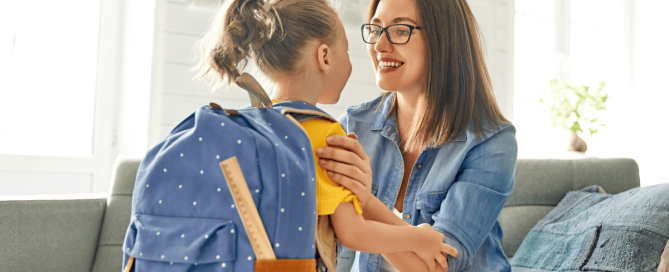 Mother and daughter getting ready for back-to-school season